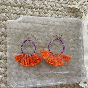 Fun and Flirty, Purple and Orange Fringe Earrings